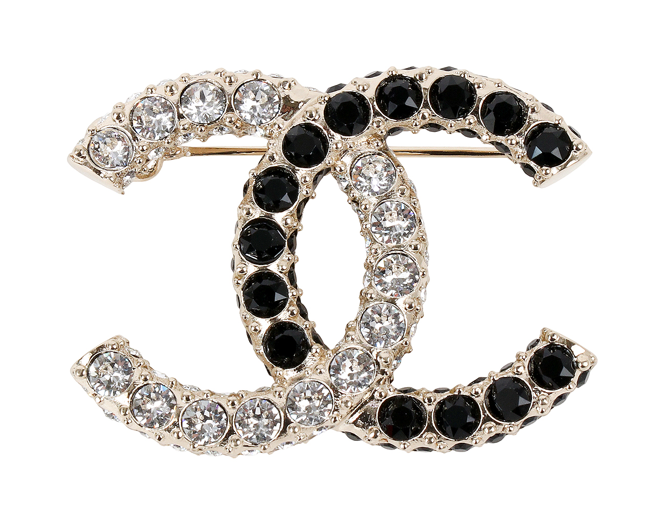 샤넬 크리스탈 CC 브로치 블랙 샴페인골드
