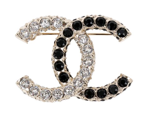 샤넬 크리스탈 CC 브로치 블랙 샴페인골드