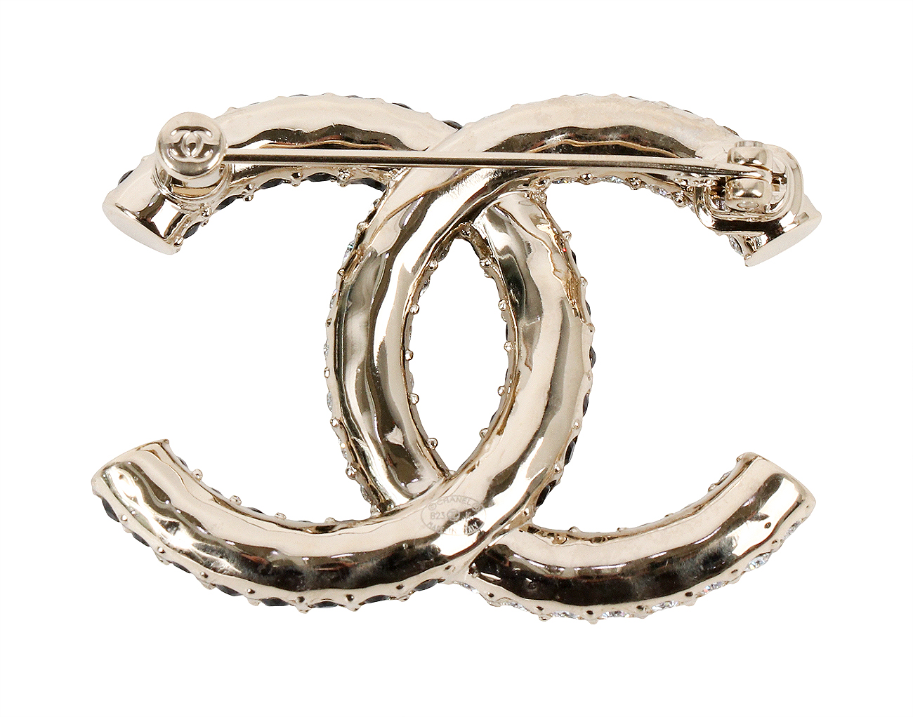 샤넬 크리스탈 CC 브로치 블랙 샴페인골드