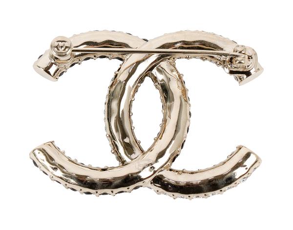 샤넬 크리스탈 CC 브로치 블랙 샴페인골드