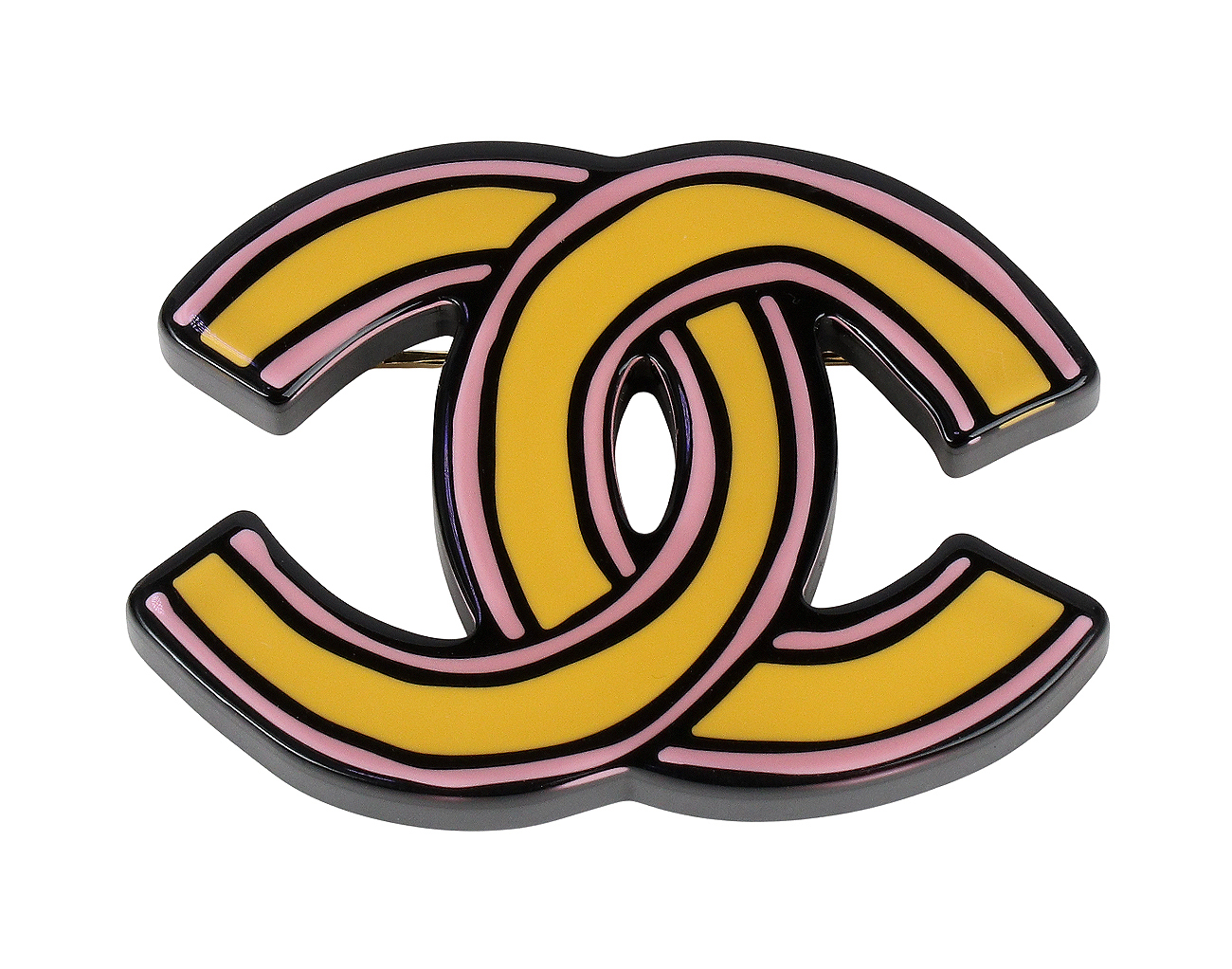 샤넬 핸드라이튼 CC 브로치 옐로우 핑크 블랙