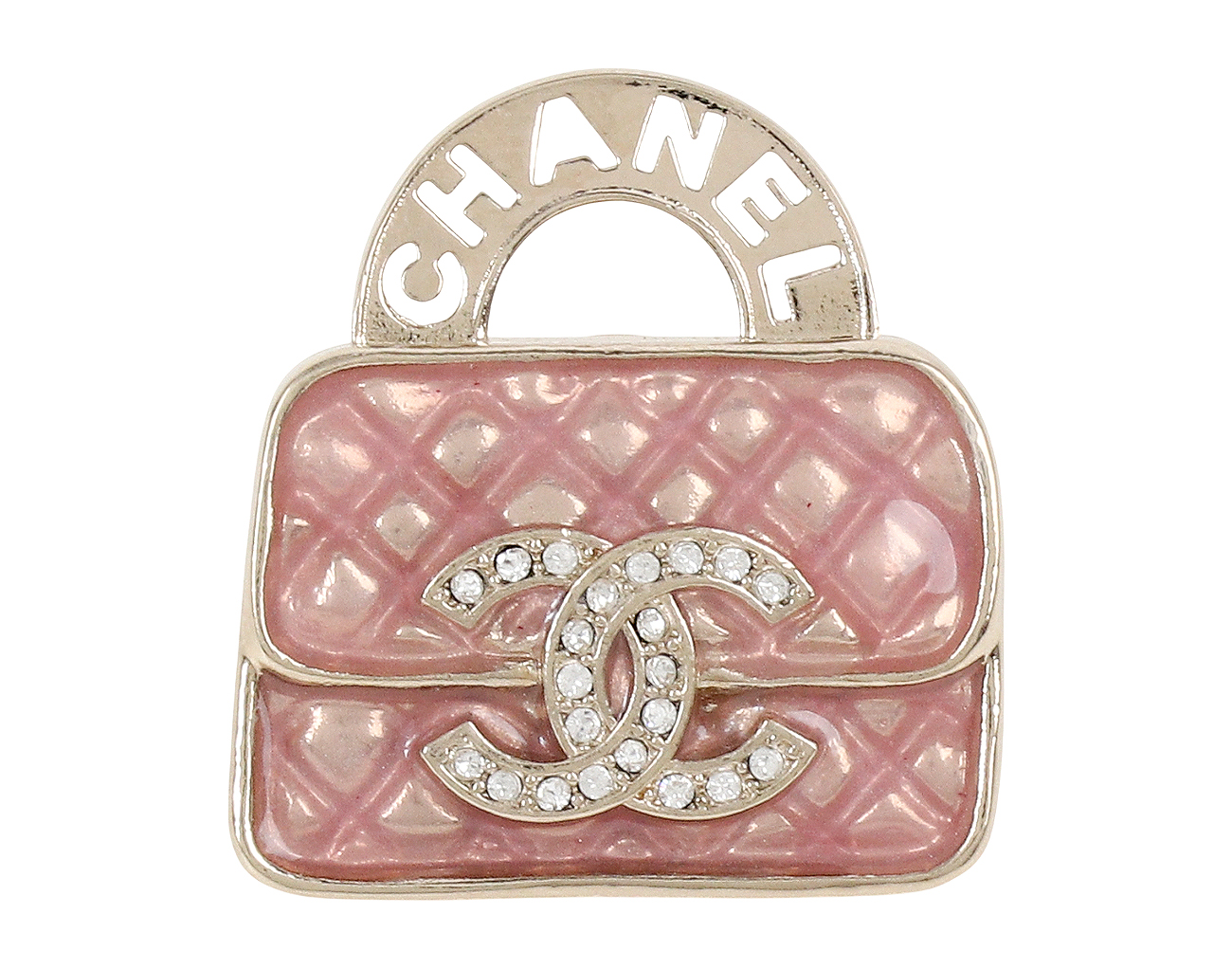 샤넬 CC 핸드백 브로치 핑크 샴페인골드