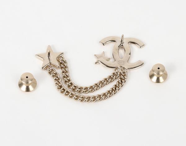 샤넬 스타 체인 CC 브로치 샴페인골드