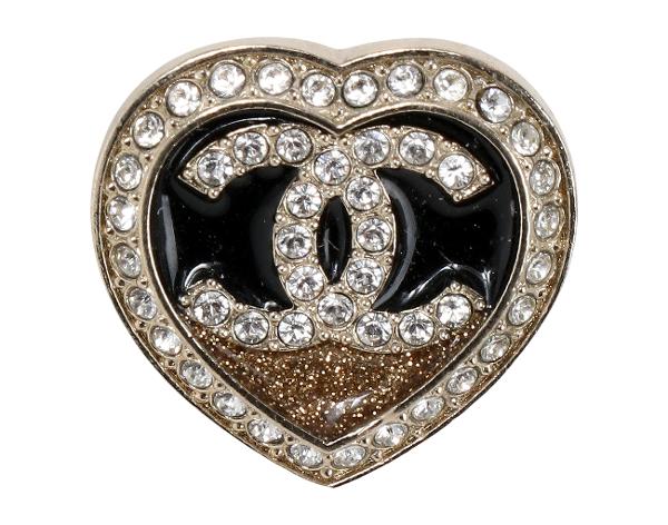 샤넬 크리스탈 하트 CC 브로치 블랙 샴페인골드