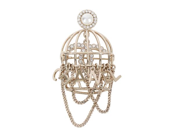 샤넬 레터링 CC 버드 케이지 브로치 샴페인골드