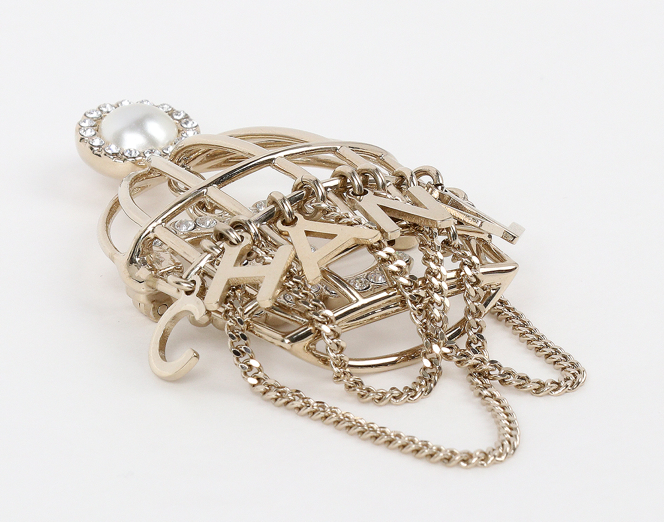 샤넬 레터링 CC 버드 케이지 브로치 샴페인골드