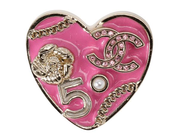 샤넬 스트라스 CC 하트 브로치 핑크 샴페인골드