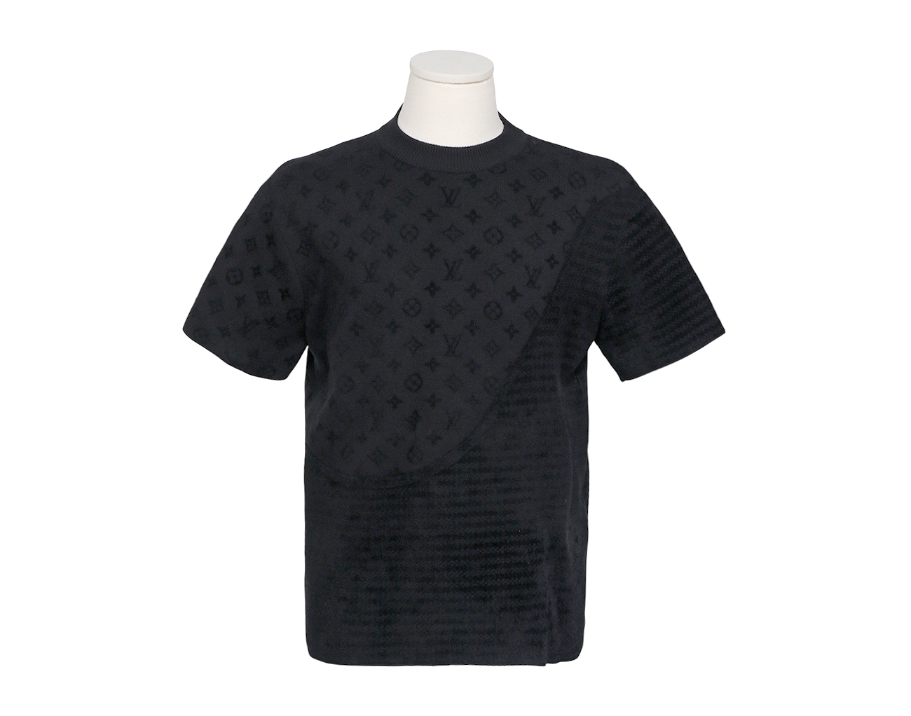 루이비통 그래픽 자카드 숏 슬리브 크루넥 블랙 S