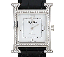 에르메스 H 아워 오토매틱 워치 미디엄 스틸 다이아몬드