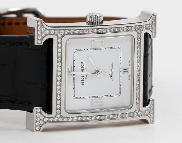 에르메스 H 아워 오토매틱 워치 미디엄 스틸 다이아몬드