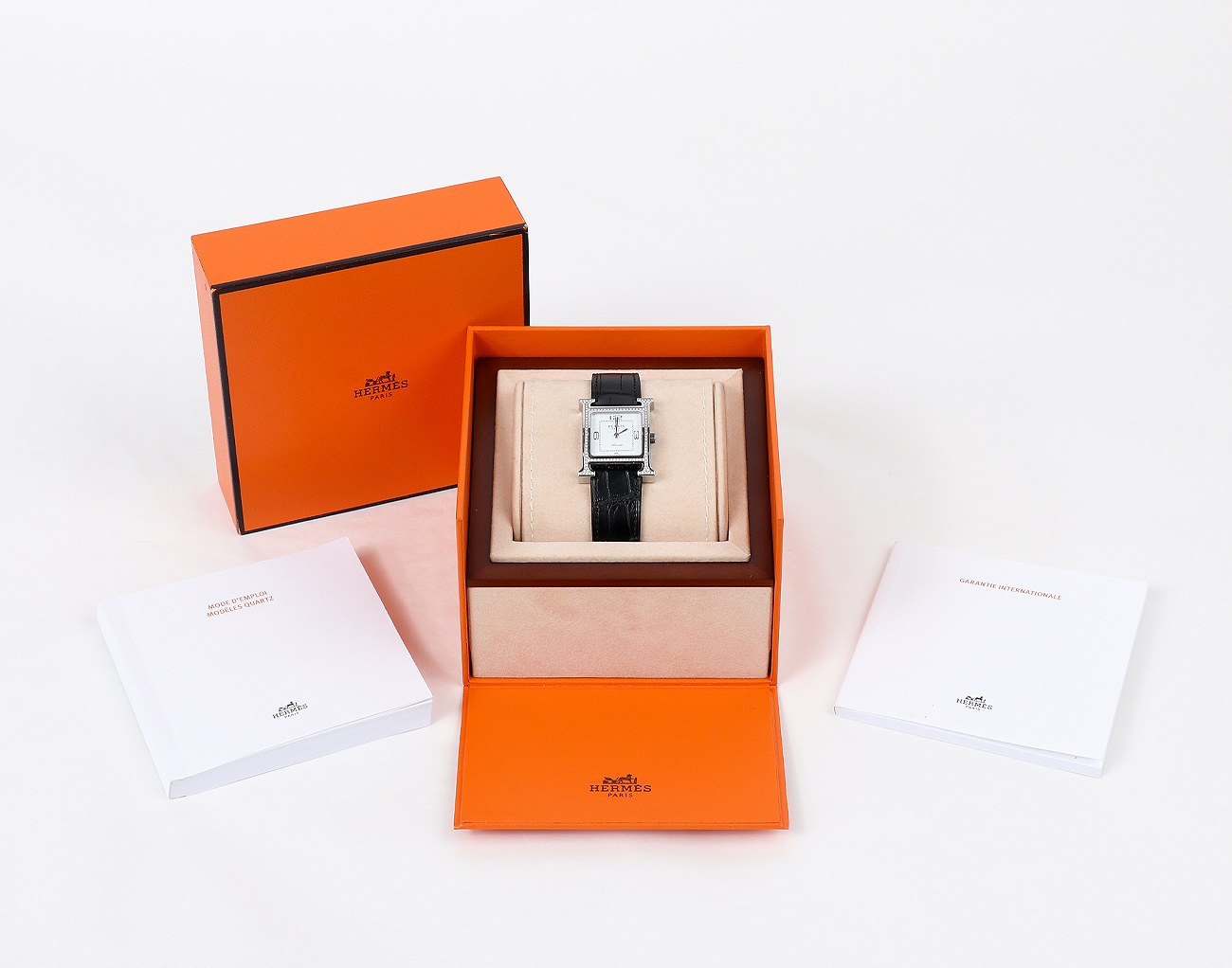 에르메스 H 아워 오토매틱 워치 미디엄 스틸 다이아몬드