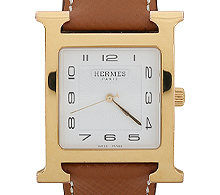에르메스 H 아워 워치 라지 옐로우골드 골드 체스트넛