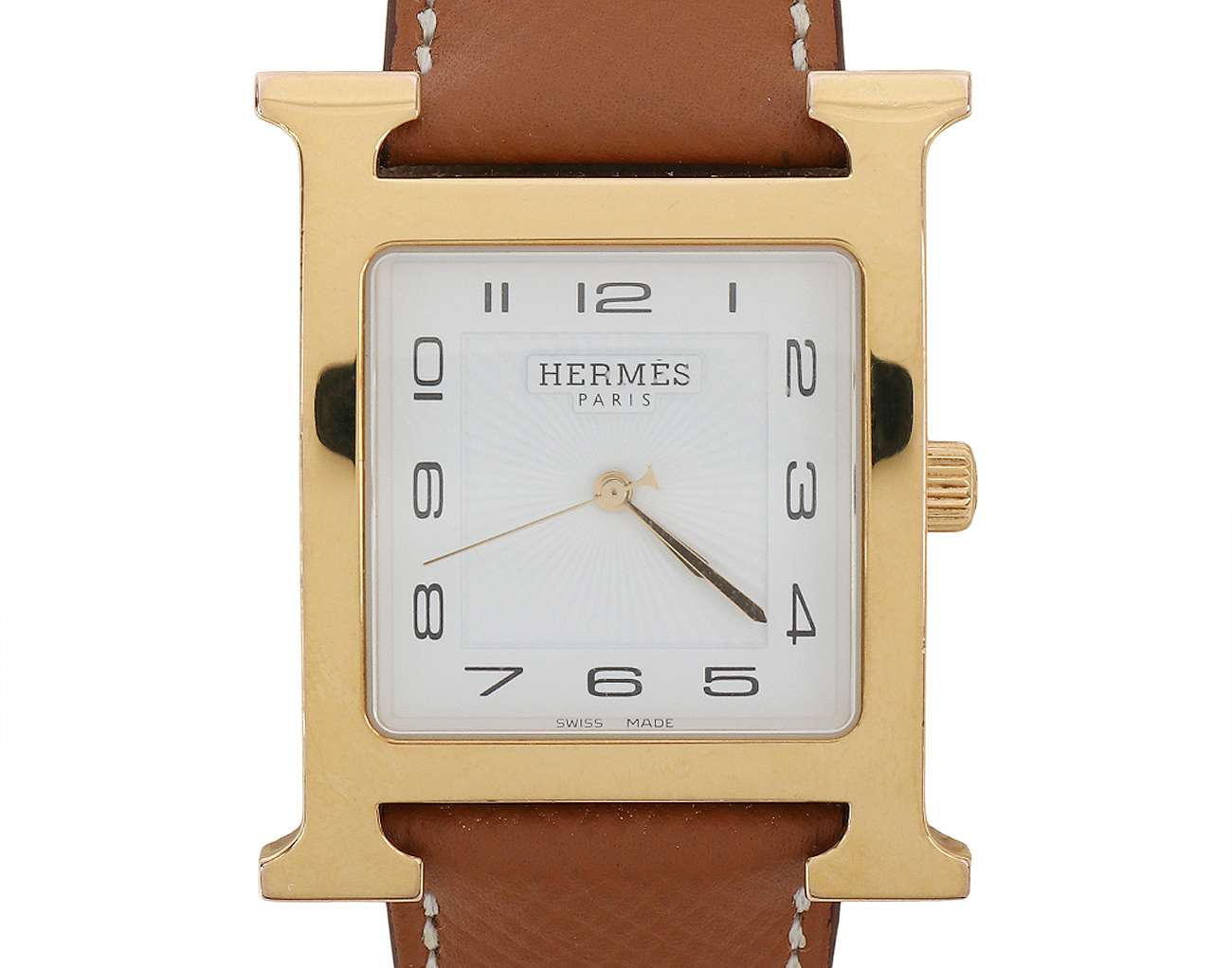 에르메스 H 아워 워치 라지 옐로우골드 골드 체스트넛