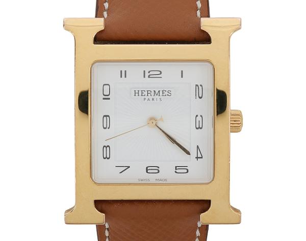 에르메스 H 아워 워치 라지 옐로우골드 골드 체스트넛