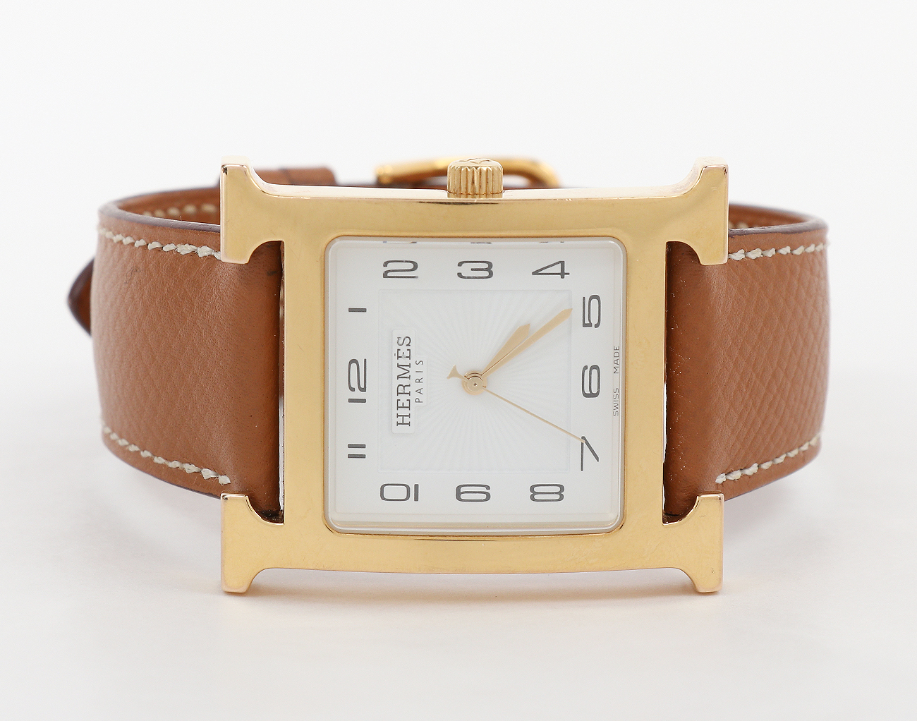 에르메스 H 아워 워치 라지 옐로우골드 골드 체스트넛