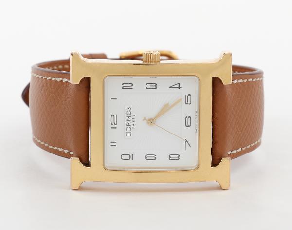 에르메스 H 아워 워치 라지 옐로우골드 골드 체스트넛