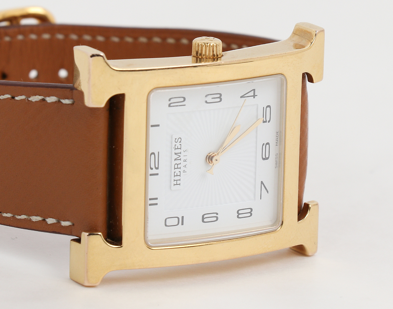 에르메스 H 아워 워치 라지 옐로우골드 골드 체스트넛