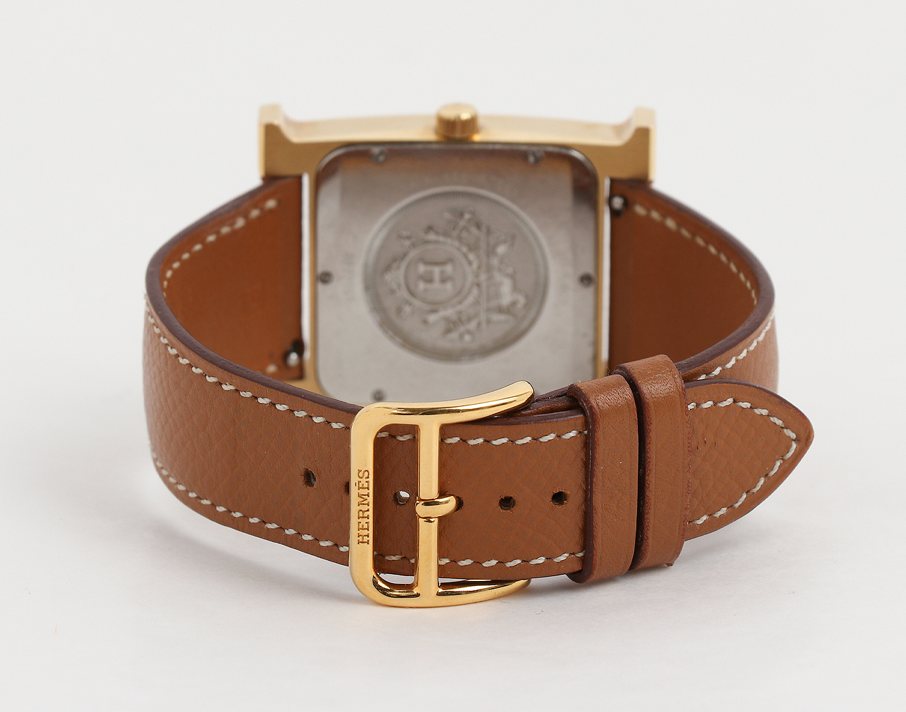 에르메스 H 아워 워치 라지 옐로우골드 골드 체스트넛