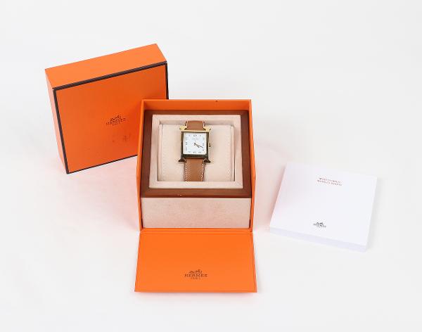 에르메스 H 아워 워치 라지 옐로우골드 골드 체스트넛