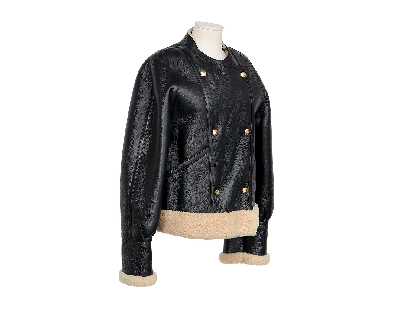 셀린느 레더 시어링 봄버 재킷 블랙 40