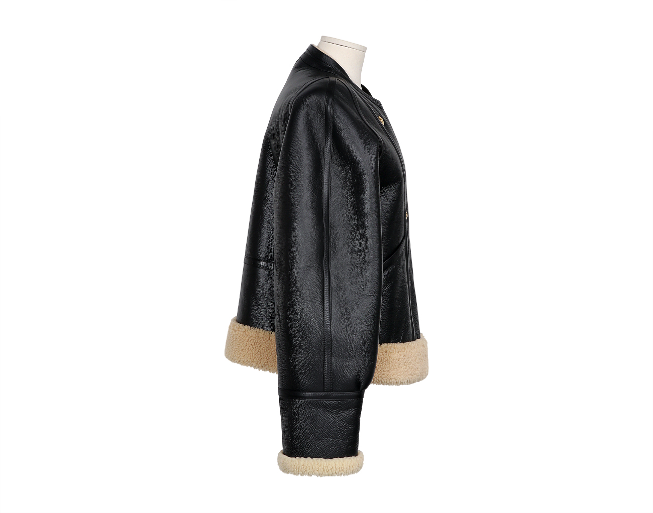 셀린느 레더 시어링 봄버 재킷 블랙 40