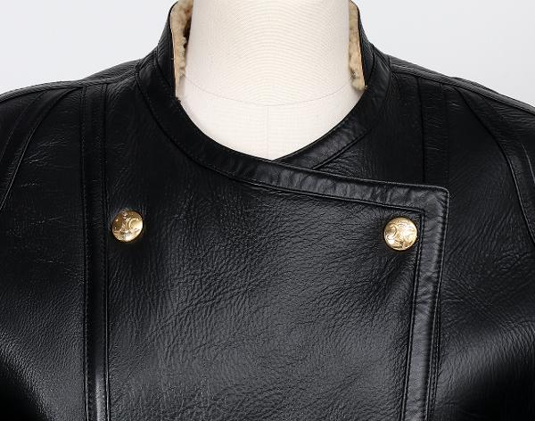 셀린느 레더 시어링 봄버 재킷 블랙 40