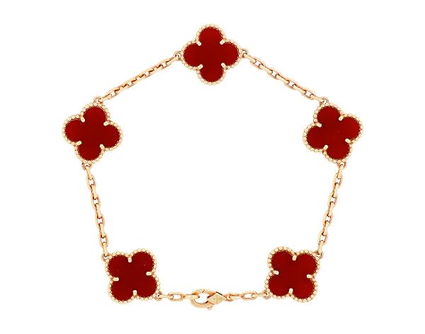 반클리프아펠 빈티지 알함브라 브레이슬릿 5 모티브 옐로우골드 커넬리언