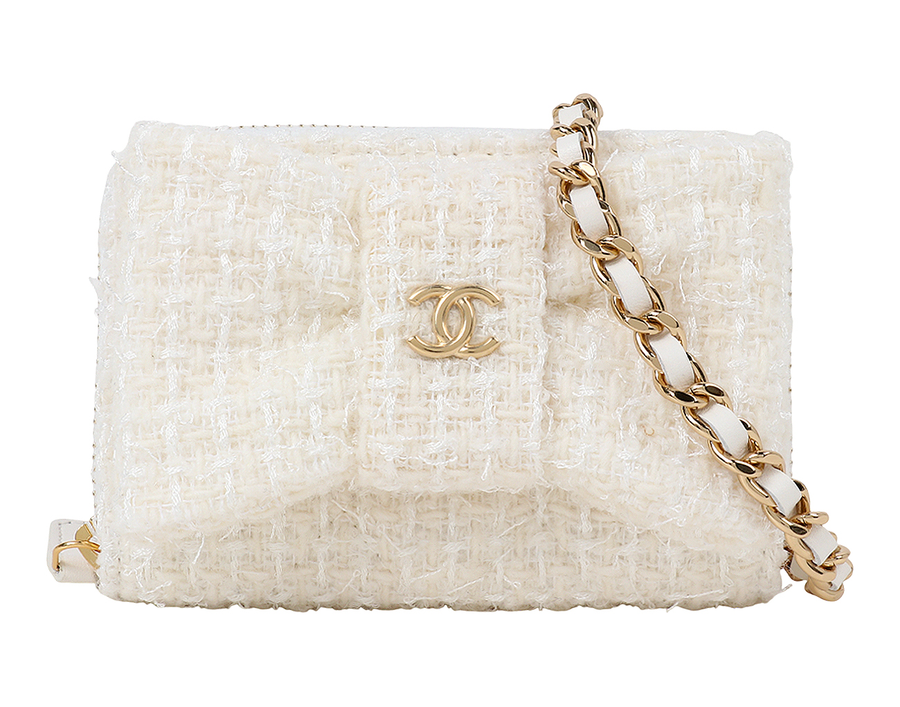 샤넬 트위드 리본 카드 홀더 아이보리 금장