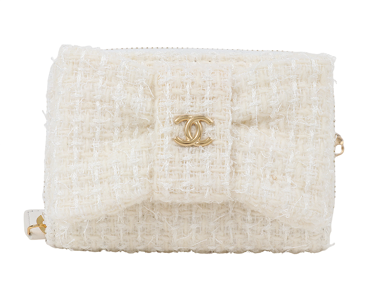 샤넬 트위드 리본 카드 홀더 아이보리 금장