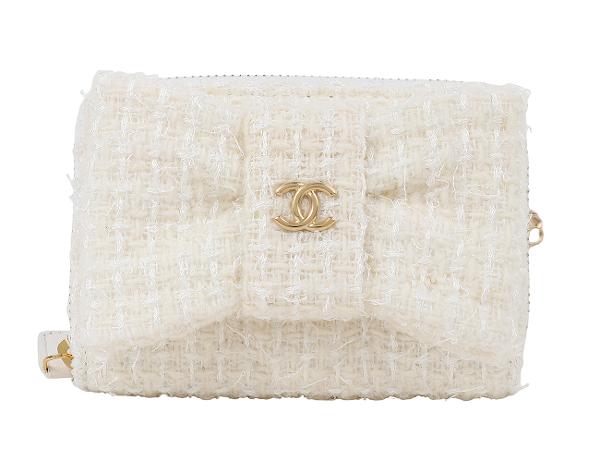 샤넬 트위드 리본 카드 홀더 아이보리 금장