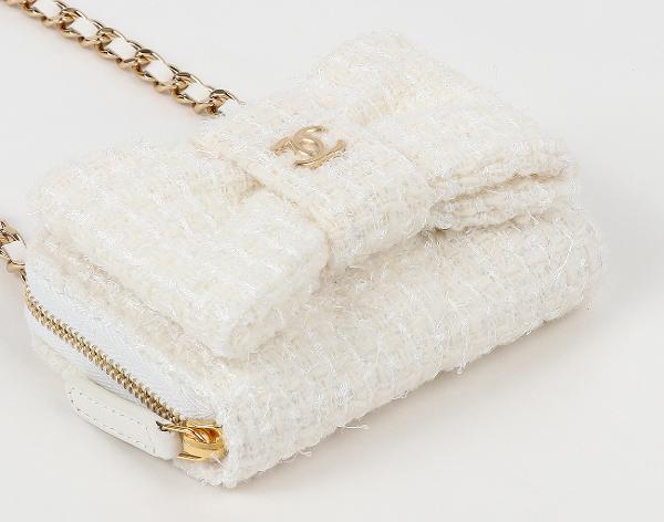 샤넬 트위드 리본 카드 홀더 아이보리 금장