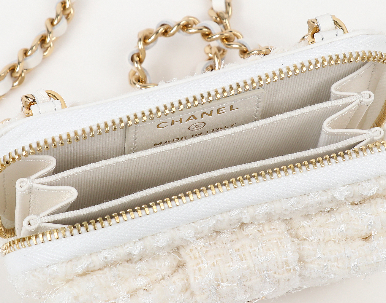 샤넬 트위드 리본 카드 홀더 아이보리 금장