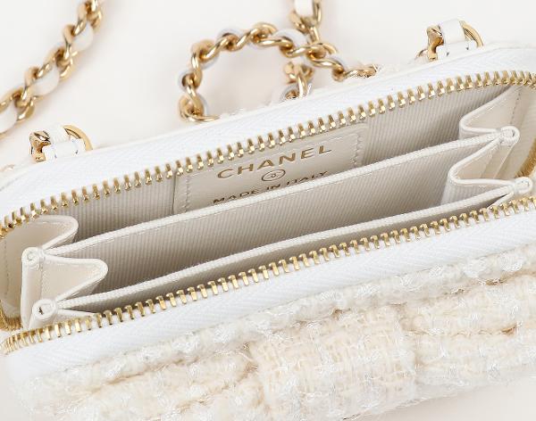 샤넬 트위드 리본 카드 홀더 아이보리 금장