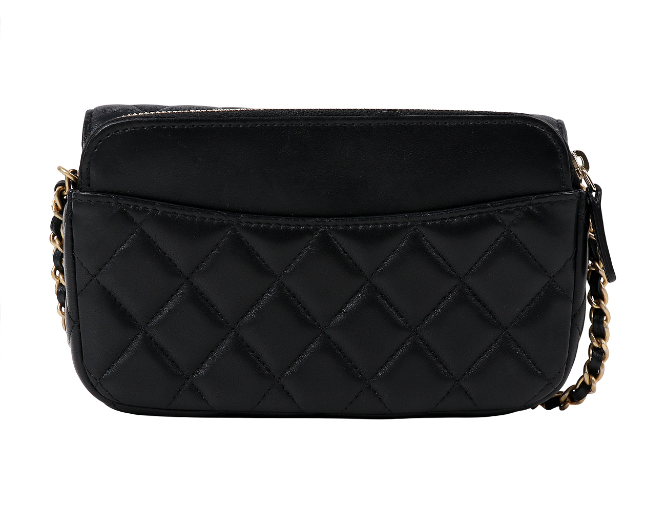 샤넬 럭키참 클래식 플랩 체인 폰 홀더 블랙 금장