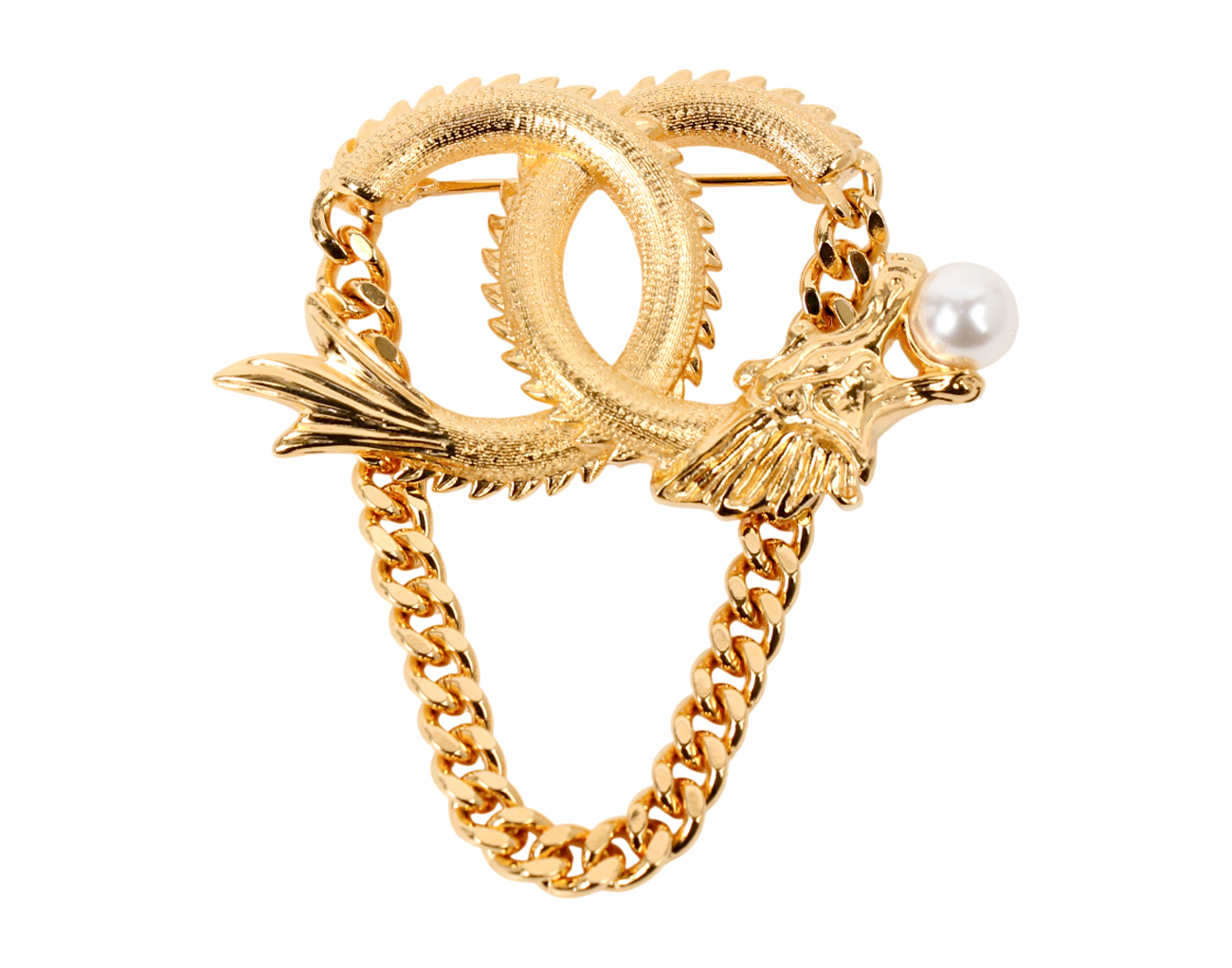 샤넬 드래곤 펄 브로치 골드