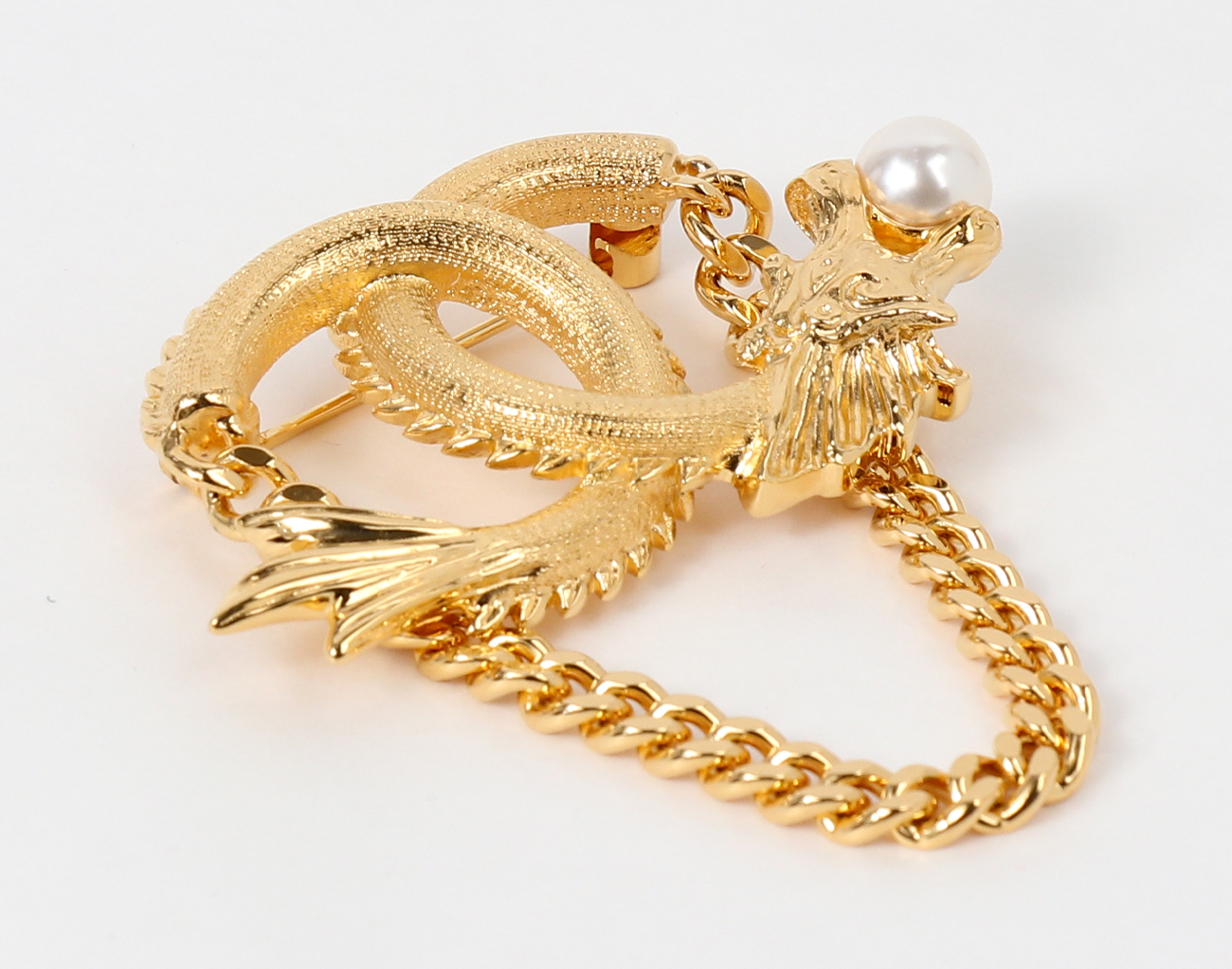 샤넬 드래곤 펄 브로치 골드