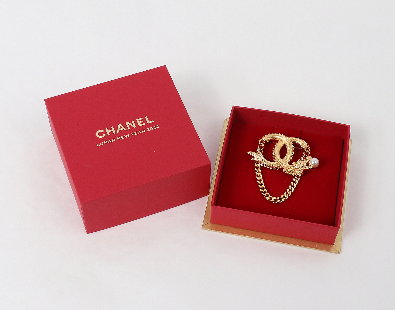 샤넬 드래곤 펄 브로치 골드