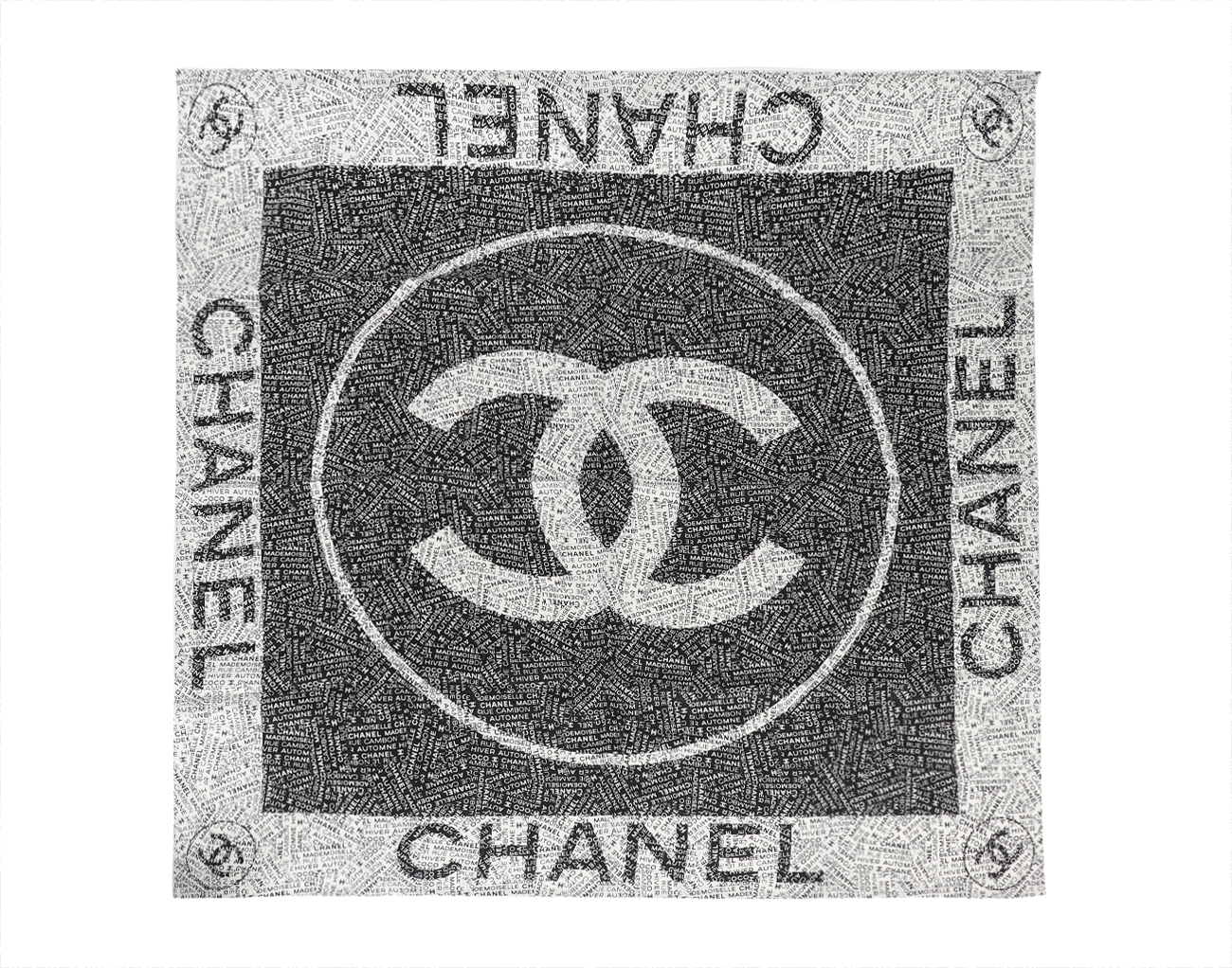 샤넬 CC 깜봉 레터링 스카프 블랙 화이트