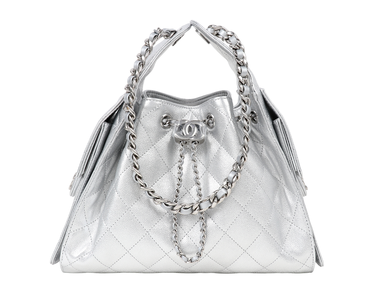 샤넬 25백 스몰 실버 은장 메탈릭 캐비어