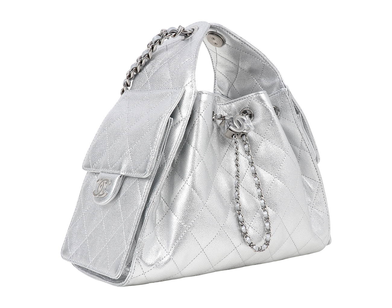 샤넬 25백 스몰 실버 은장 메탈릭 캐비어