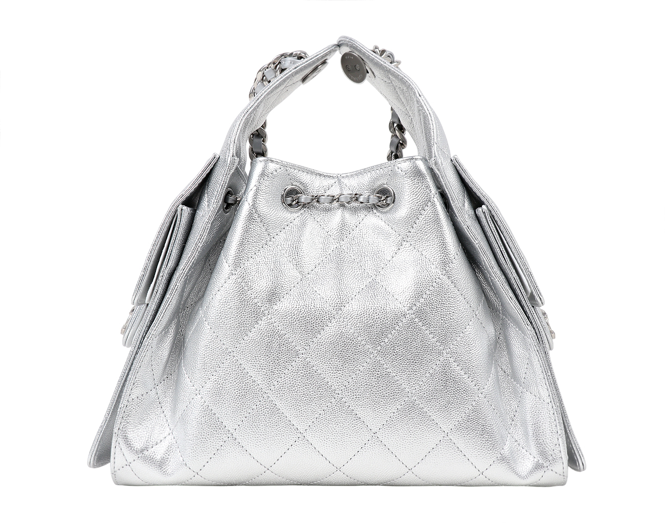 샤넬 25백 스몰 실버 은장 메탈릭 캐비어