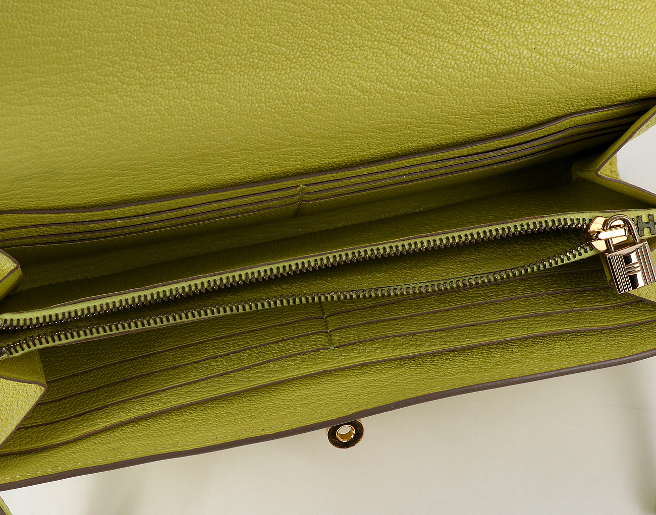 에르메스 켈리 장지갑 라임 로즈골드 R