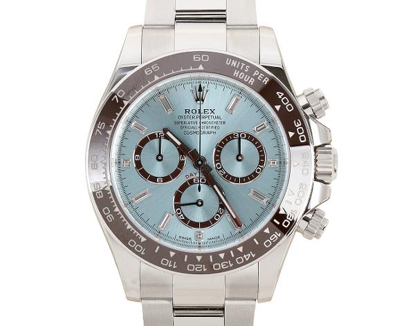 로렉스 데이토나 40mm 플래티넘 아이스 블루 바게트 다이아몬드 126506
