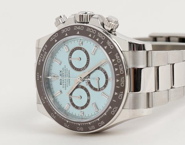 로렉스 데이토나 40mm 플래티넘 아이스 블루 바게트 다이아몬드 126506