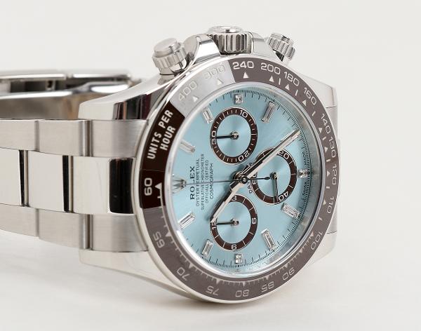 로렉스 데이토나 40mm 플래티넘 아이스 블루 바게트 다이아몬드 126506