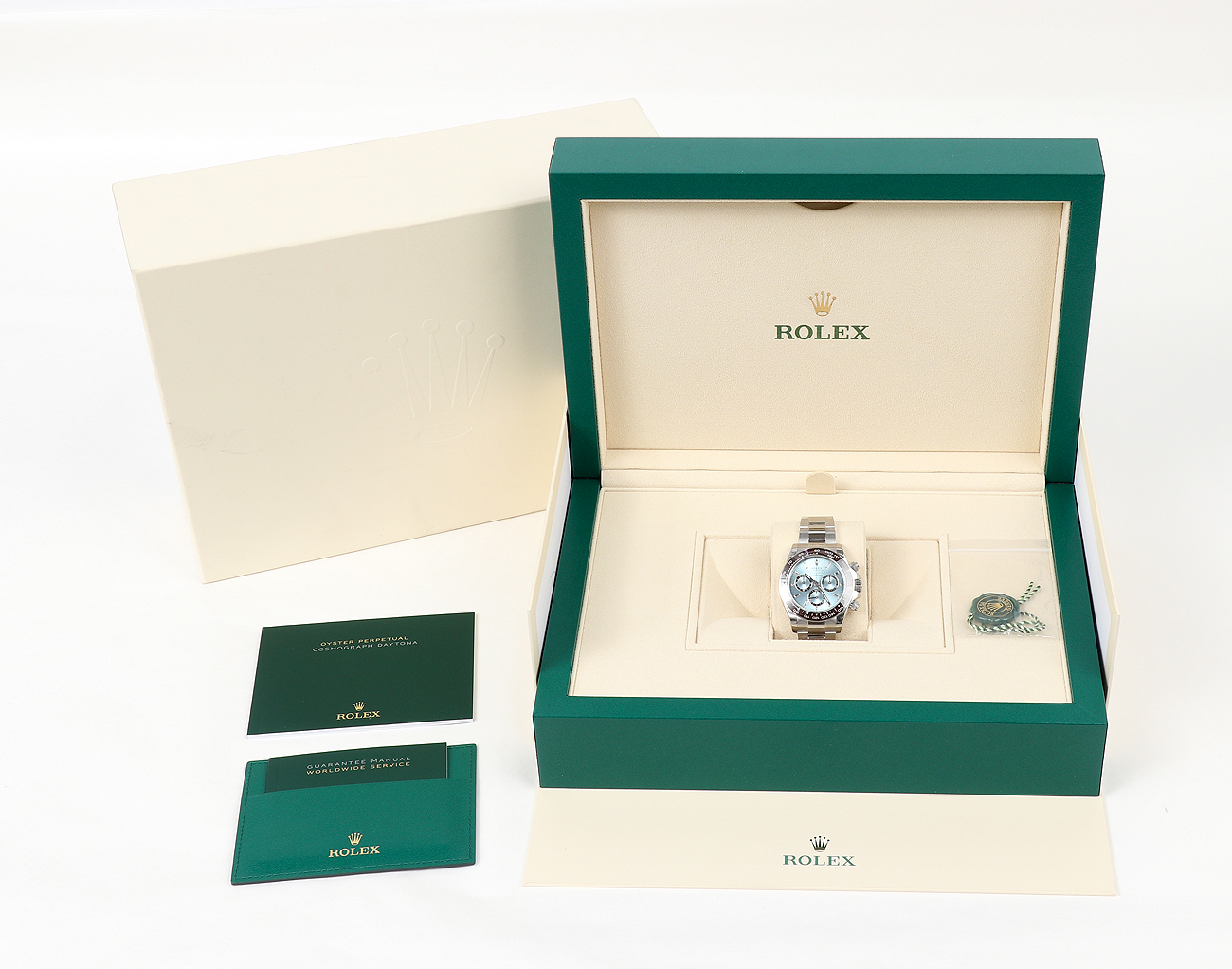 로렉스 데이토나 40mm 플래티넘 아이스 블루 바게트 다이아몬드 126506