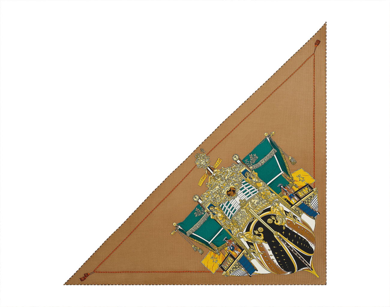 에르메스 캐시미어 자이언트 트라이앵글 스카프 라 레알 베이지 도레 베르트 골드