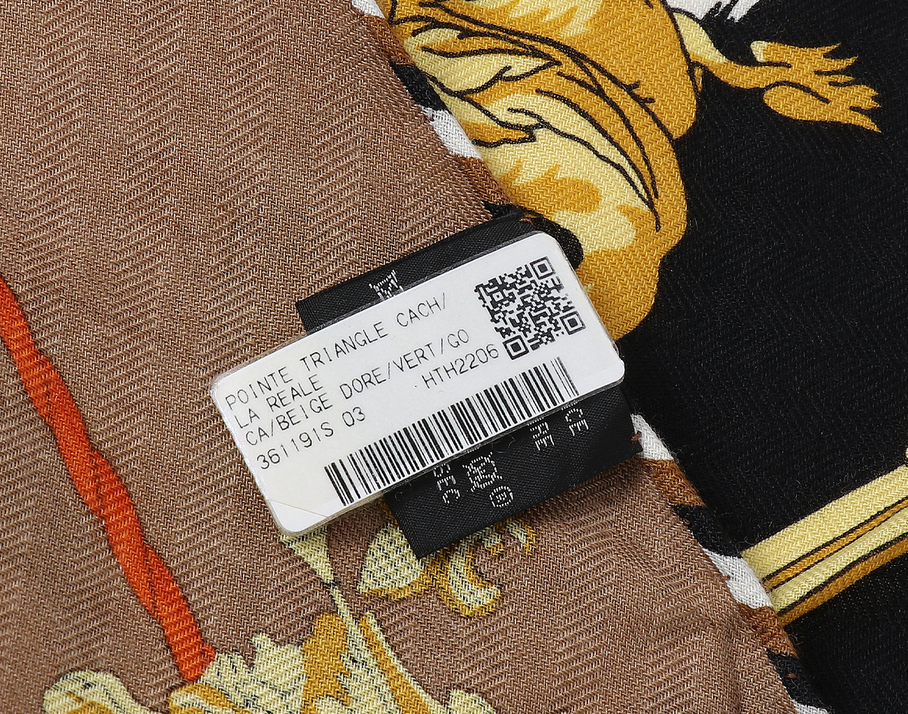 에르메스 캐시미어 자이언트 트라이앵글 스카프 라 레알 베이지 도레 베르트 골드