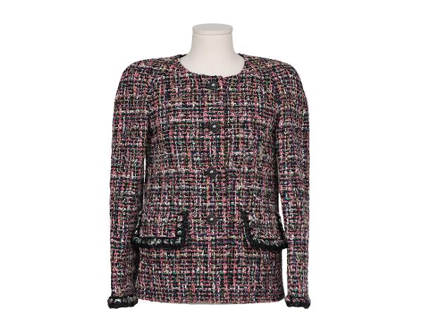 샤넬 트위드 재킷 핑크 블랙 그린 34