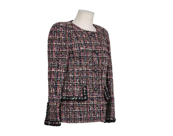 샤넬 트위드 재킷 핑크 블랙 그린 34